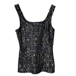 White House Black Market Brocade Tank | Womens XS Black and Silver Slim Fit Top